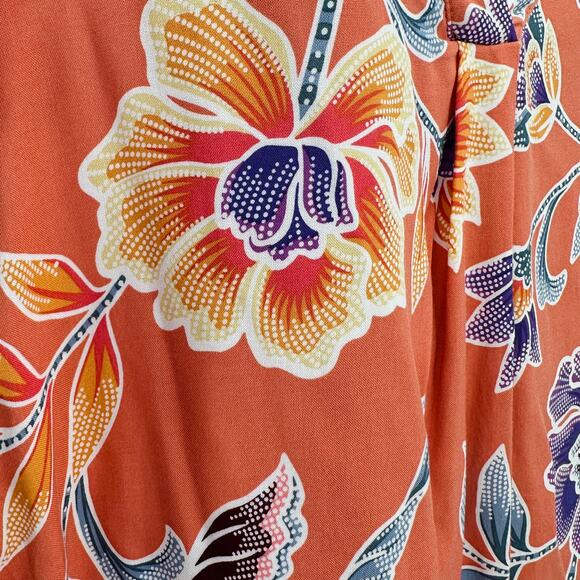 Rose & Thyme Floral Blouse WMNS M Orange Multi Flutter Sleeve V-Neck Lightweight - Picture 3 of 10